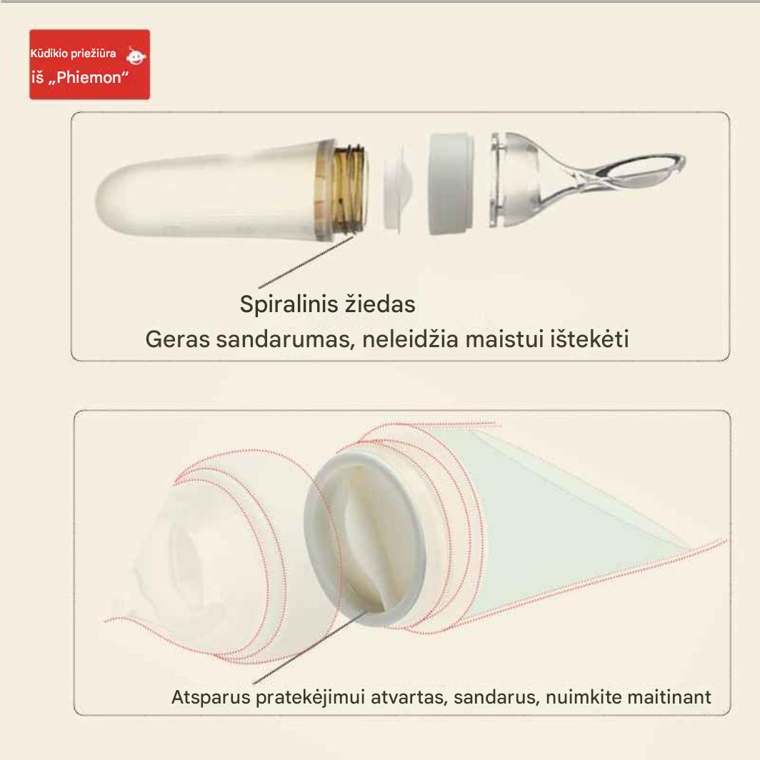 Mambo baby“ silikoninis spaudžiamas maitinimo buteliukas su dangteliu ir šaukšteliu