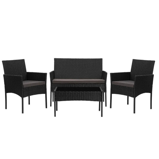 3-ių dalių lauko baldų komplektas juodas